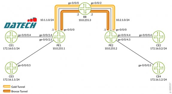 Cấu hình EVPN-VPWS trên Juniper MX sử dụng RSVP-TE với phân lớp dịch vụ Gold và Bronze
