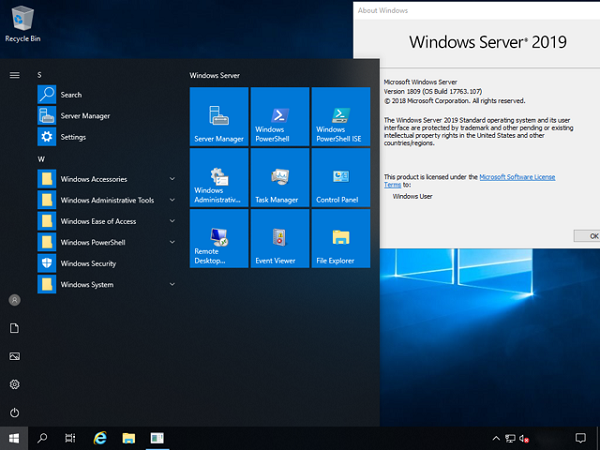 Giao diện Desktop của Windows Server 2019